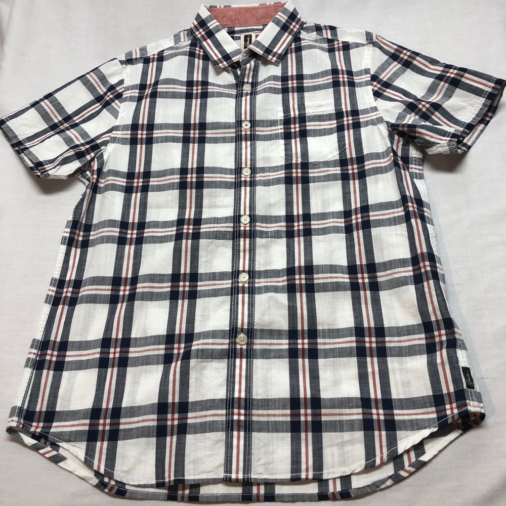 NWOT Howe white/navy/red plaid cotton short-sleeve